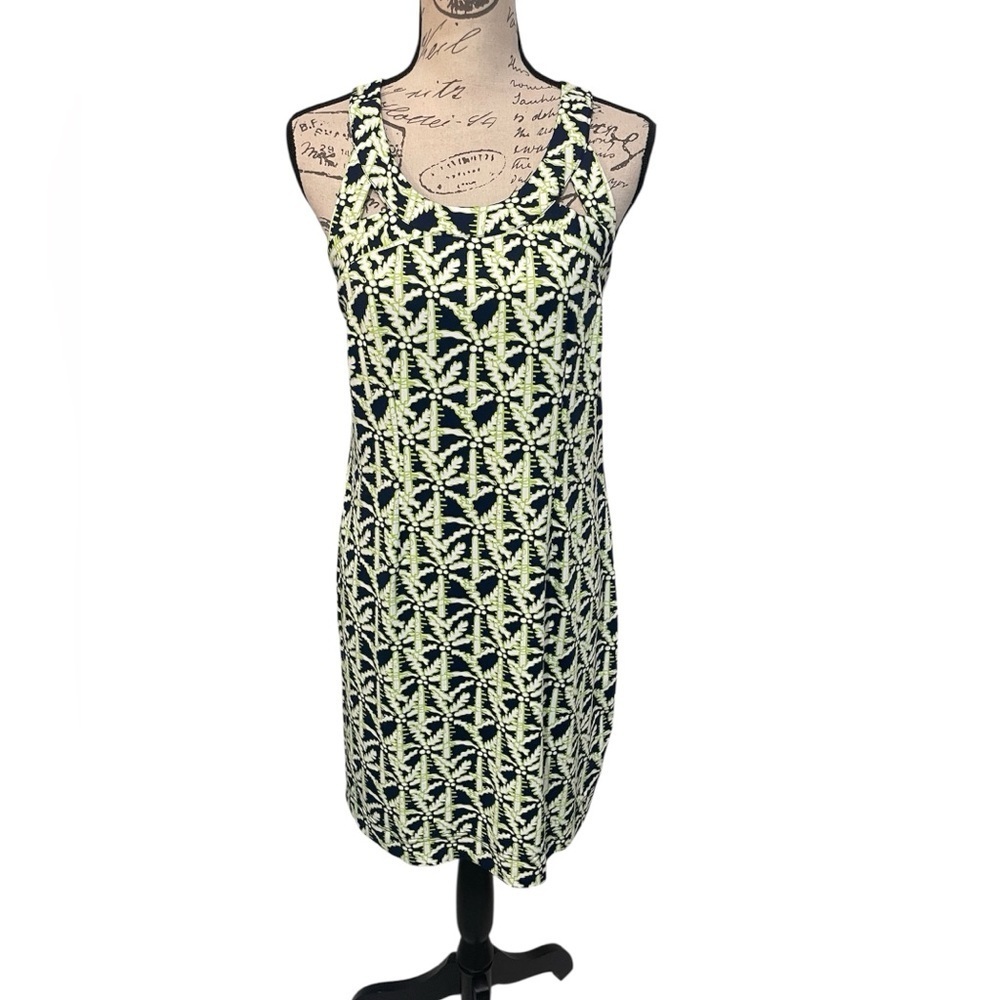 Anthony’s Resort Wear Leaf Print Stretch Dress Green Blue Size Small
